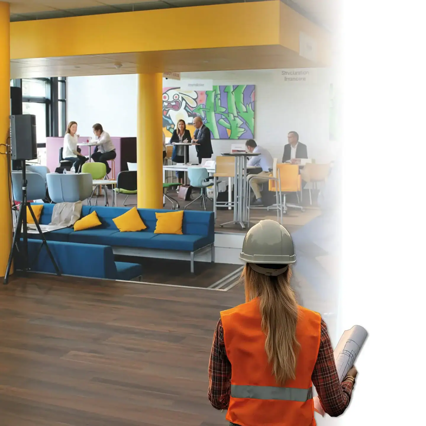 Ingénieure examine un espace de travail moderne.